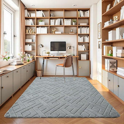 6x9 Grey Washable Area Rug for Bedroom Living Room, Modern Geometric Shag - Image 7