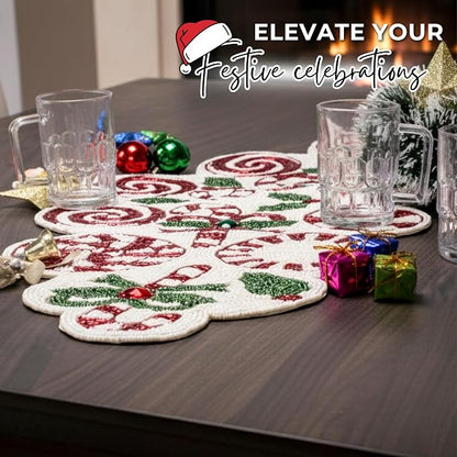 Christmas Beaded Table Runner, 13x36 | Handcrafted, 85% glass beads, polyester - Image 8