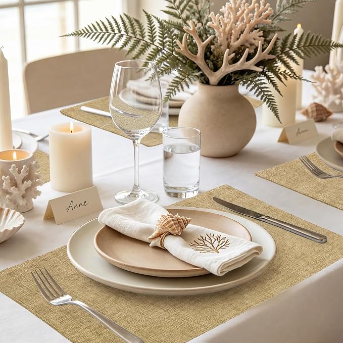 Faux Cotton Linen Placemats Set of 8, Cloth Washable Farmhouse Dining Table Mats - Image 7