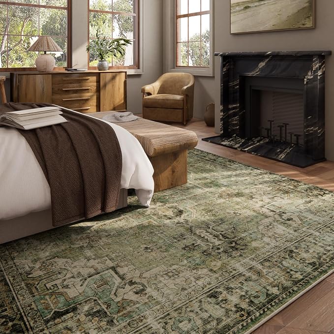 10x14 Area Rugs for Living Room: Washable Bedroom Rug Boho Vintage Rugs Stain - Image 3