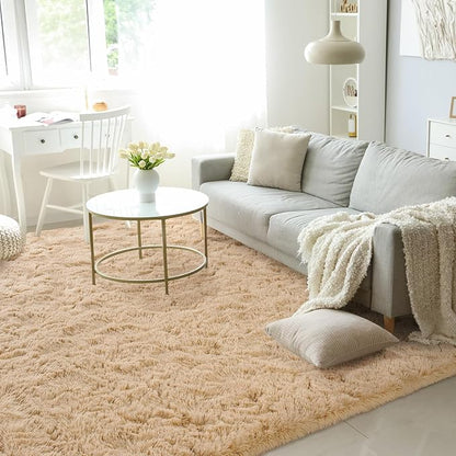 BENRON Fluffy Beige Rugs for Living Room Bedroom 4x6, Soft Plush Fuzzy Shaggy - Image 3