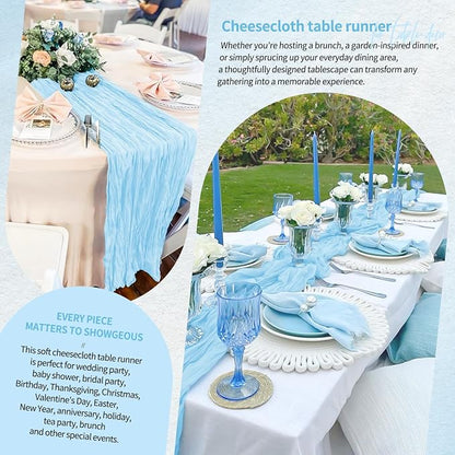 Showgeous 2 Pack Baby Blue Cheesecloth Table Runners Boho Wedding Decor | - Image 8