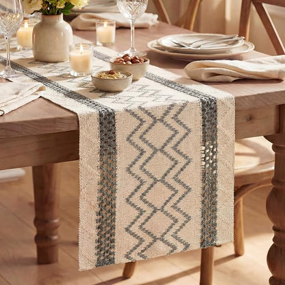 Artoid Mode Dark Grey Stripe Diamond Woven Table Runner 12x90 Inch | Holiday by ArtoidMode