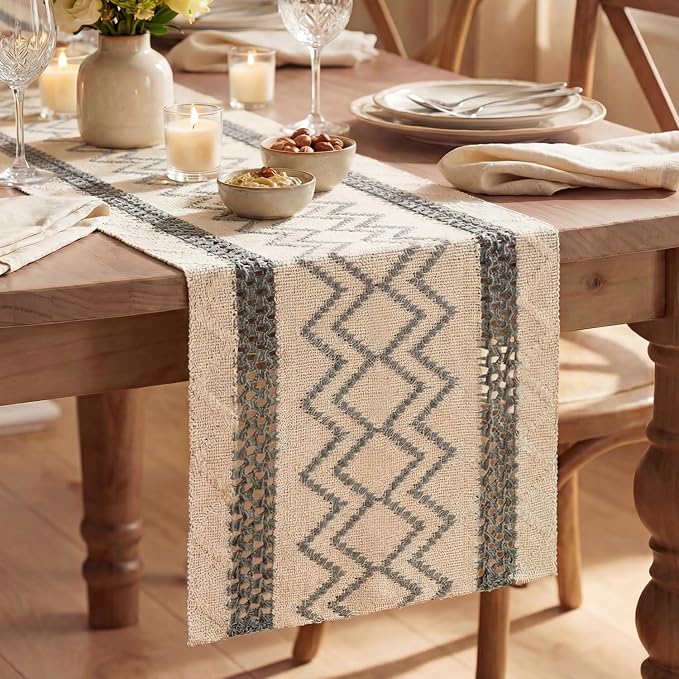 Artoid Mode Dark Grey Stripe Diamond Woven Table Runner 12x120 Inch | Holiday by ArtoidMode
