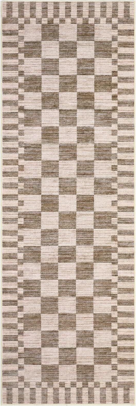 GarveeHome 2×6 Kitchen Runner Rug Non Slip Brown Checkered Rug, Washable Runner - Image 4