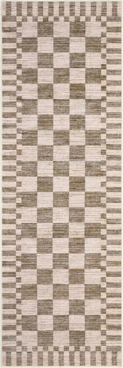 GarveeHome 2×6 Kitchen Runner Rug Non Slip Brown Checkered Rug, Washable Runner - Image 4