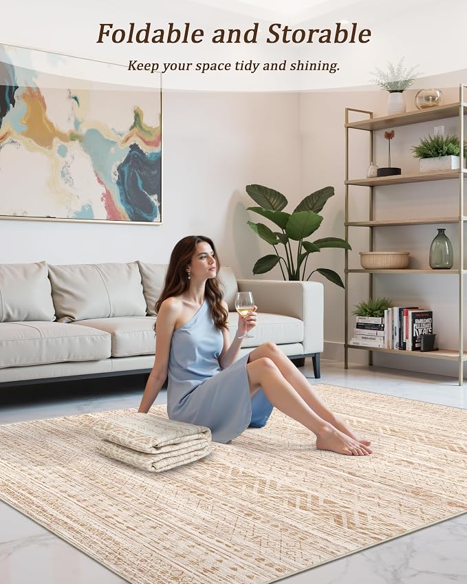 Miukiki 5x7 Area Rug for Living Room Moroccan Washable Rugs Non Slip Indoor - Image 5