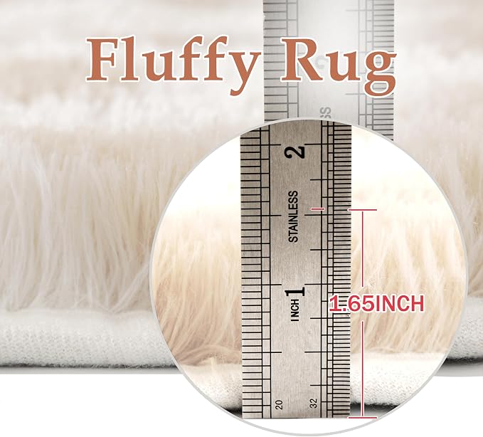 PureCozy Checkered Rug 5x7 Fluffy Shag Living Room Beige Area Rug Modern - Image 7