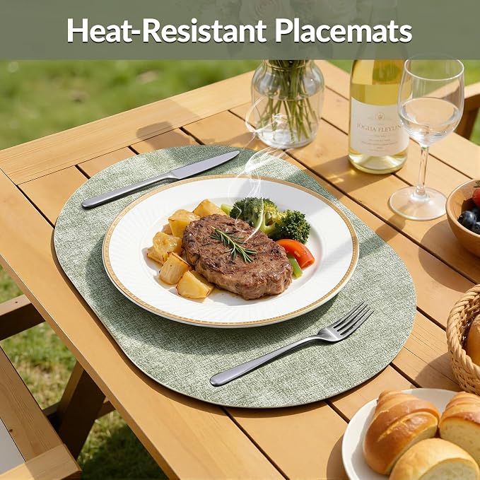 Placemats Set of 4, 11.8 x 17 Inch, Grass Green | Heat Resistant Oval Faux - Image 4