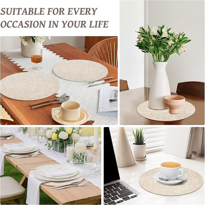 13" Round Placemats Set of 12, Reversible Faux Leather Heat Resistant Table Mats - Image 7