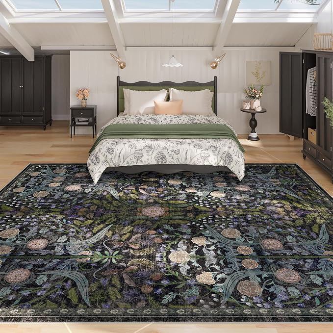 AMTOVO 9x12 Washable Area Rugs for Living Room, Non-Slip&Non-Shedding Floral - Image 2