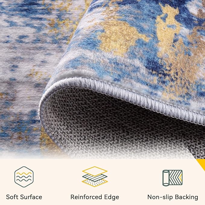 RELEANY Washable Area Rugs 2x7 Non-Slip Modern Abstract Soft - Image 3