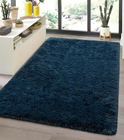 Andecor Shag Area Rug for Living Room, 4x6 Feet Navy Blue Soft Fluffy Indoor - Image 2