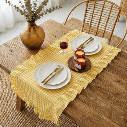 HunnmingRe 1 Pc Gingham Table Runner Yellow, 72 X 13.8 Inch | Cotton Dresser - Image 4
