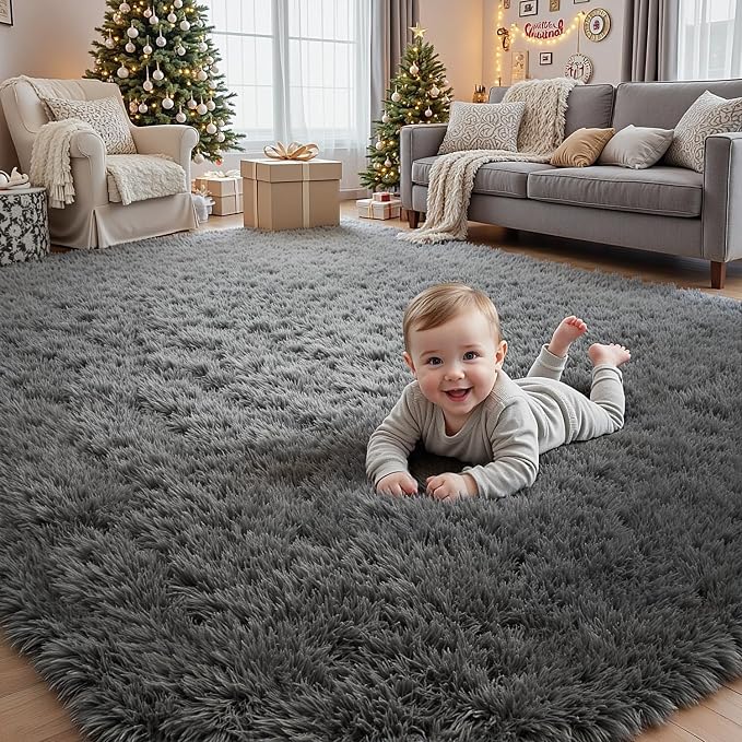 5x7 Area Rugs for Living Room: Ultra Soft Fluffy Shag Gray Rug for Bedroom by CarpetAddColortoYourLife