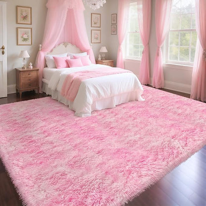 8x10 Pink Area Rugs for Bedroom Girls Room, Tie-Dyed Fluffy Pink Rug for - Image 4