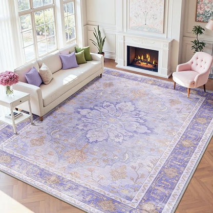RELEANY Area Rugs Large 9'x12' Washable Non-Slip, Floral Vintage Distress by RELEANY