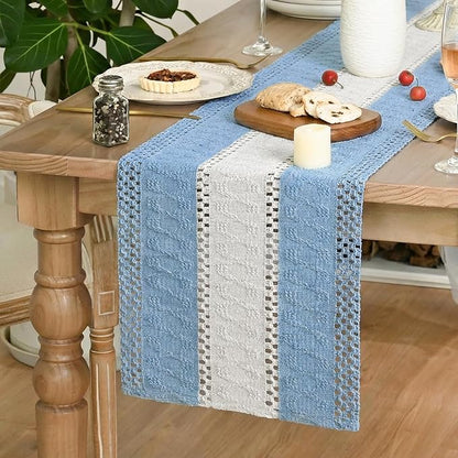 Artoid Mode Sky Blue Farmhouse Woven Table Runner 12x108 Inch | Holiday Rustic - Image 3