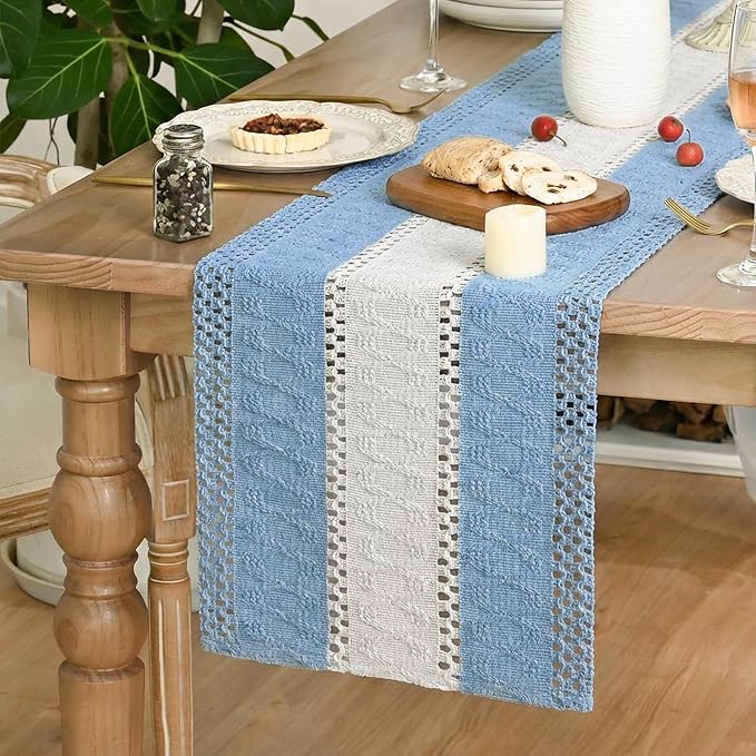 Artoid Mode Sky Blue Farmhouse Woven Table Runner 12x48 Inch | Holiday Rustic - Image 3