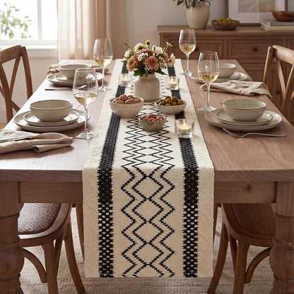 Artoid Mode Black Stripe Diamond Woven Table Runner 12x36 Inch | Holiday - Image 2