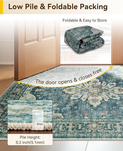RELEANY Area Rugs Small 2'x4' Washable Non-Slip, Floral Vintage Distress - Image 5