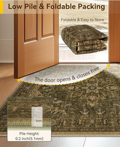 RELEANY Area Rugs Small 2'x4' Washable Non-Slip, Floral Vintage Distress - Image 3