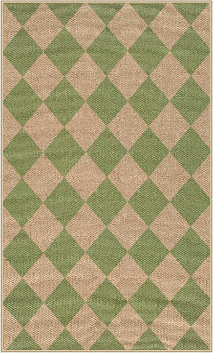 Lahome Colette Green Checkered Easy Jute Rug, 3x5 Washable Outdoor Rug Neutral - Image 8