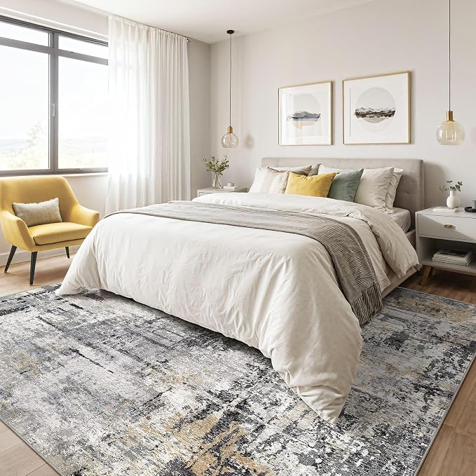 7x10 Area Rug Living Room: Washable Large Abstract Soft Stain Resistant Indoor - Image 4
