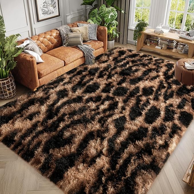 qulint Leopard Rug for Living Room, 5x7 Fluffy Carpet for Bedroom Soft Shaggy by QULINT