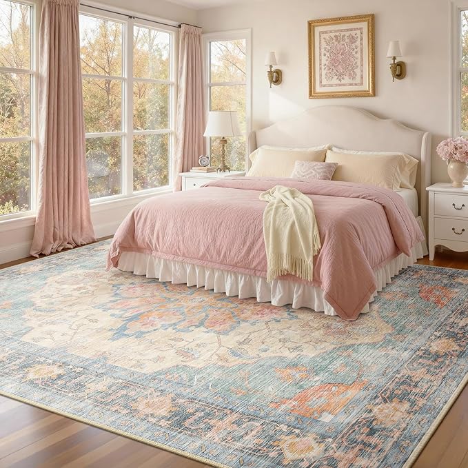 RELEANY Area Rugs 7'x9' Washable Non-Slip, Floral Vintage Distress Medallion - Image 2
