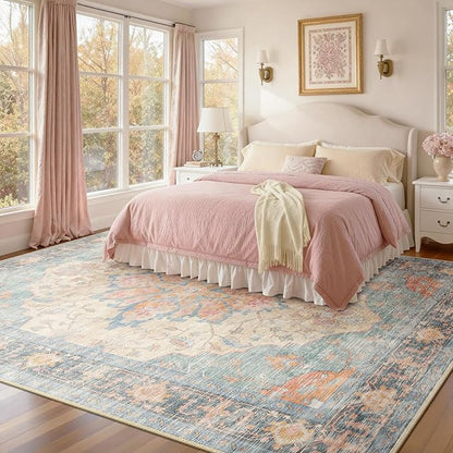 RELEANY Area Rugs 7'x9' Washable Non-Slip, Floral Vintage Distress Medallion - Image 2