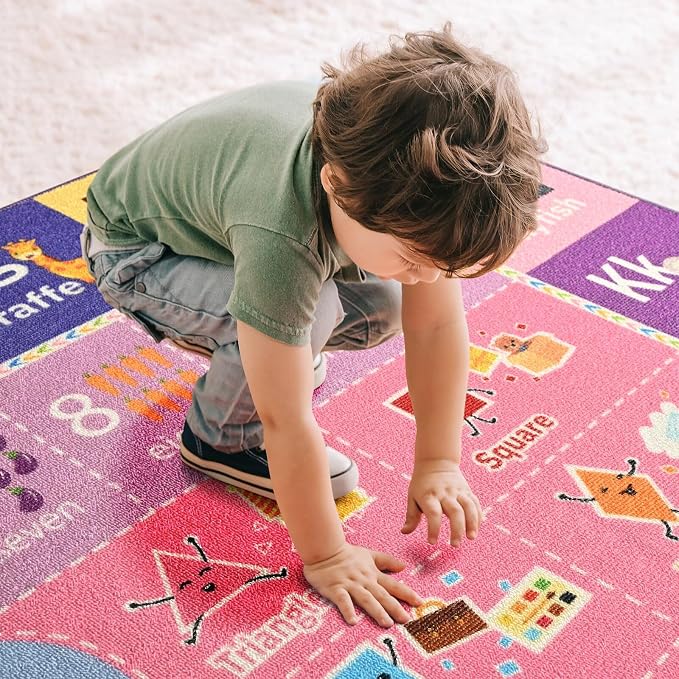 Macgace ABC Kids Rug for Playroom, 5x7 Pink Purple Washable Classroom Area Rugs - Image 5