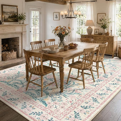 Wonnitar Floral Large Rugs for Living Room, Soft Light Pink Rug Washable 9x12 - Image 8
