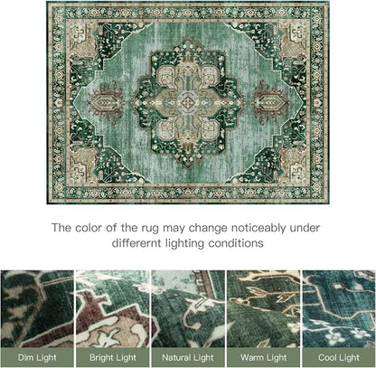 Lofus 8x10 Emerald Green Washable Rugs Non-Slip, Vintage Floral Area Rug - Image 7