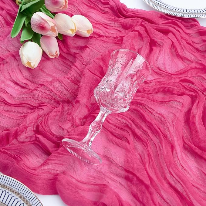 Hot Pink Cheesecloth Table Runner Wedding Baby Shower Home Decor | 35x120 - Image 4