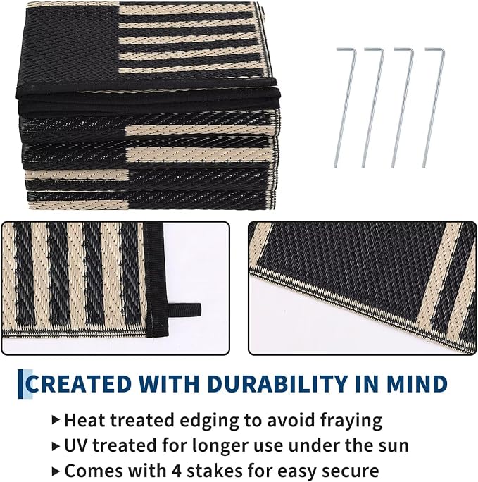 Garvee Waterproof Outdoor Rug 8x10, Checkered Foldable Plastic Straw Patio - Image 5