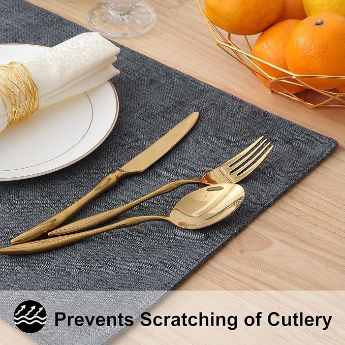 Faux Cotton Linen Placemats Set of 4, Cloth Washable Farmhouse Dining Table Mats - Image 4
