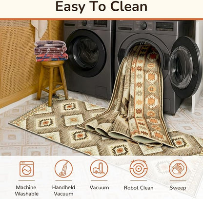 Area Rug 6x9 Rug Machine Washable Non-Slip Low Pile Print Pattern Western Rug - Image 4