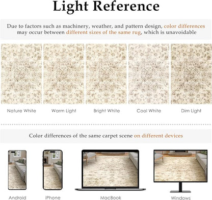10x14 Neutral Area Rug Beige Vintage Living Room Bedroom Washable Carpet - Image 9