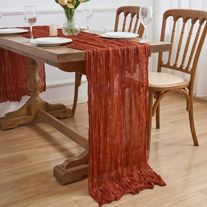 Asee'm Terracotta Fall Cheesecloth Table Runner 10FT Boho Burnt Orange | Rustic - Image 7
