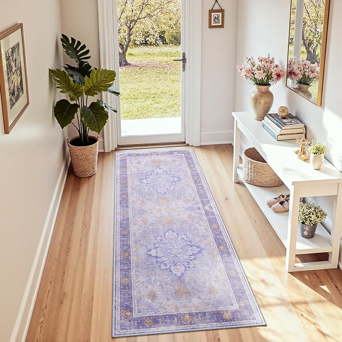 RELEANY Area Rugs Runner 2'x6' Washable Non-Slip, Floral Vintage Distress by RELEANY
