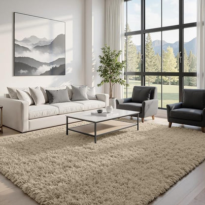 5x8 Area Rugs for Living Room: Soft Fluffy Shag Gray Camel Rugs for Bedroom - Image 3