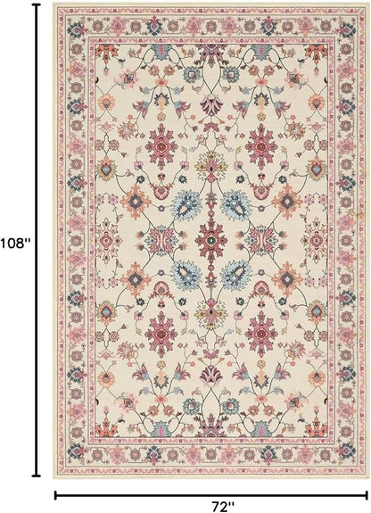 Rugxara Pink Rug for Living Room Bedroom, Floral 6x9 Washable Rug, Vintage Boho - Image 2