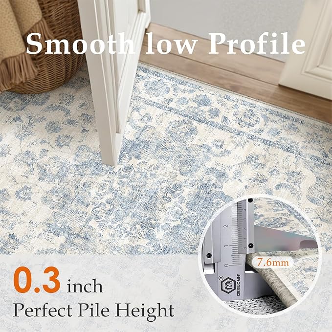 10x14 Neutral Area Rug Blue Vintage Living Room Bedroom Washable Carpet - Image 8