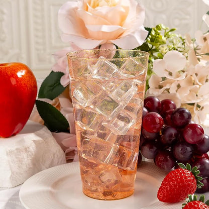 I00000 16 oz Gold Plastic Cups, 100 Pack Gold Glitter Plastic Cups Tumblers - Image 5