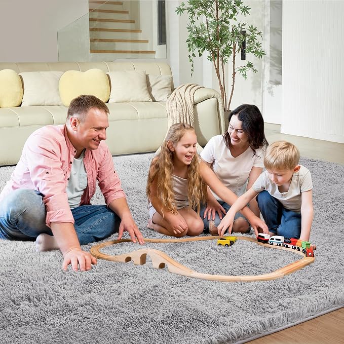 Ultra Soft Rug for Living Room, 8X10 Light Grey Fluffy Shag Area Rug for Bedroom - Image 8