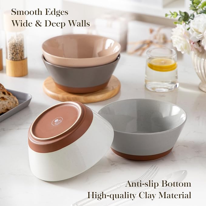 MALACASA Soup Bowls, Ceramic Salad Bowls Set of 4, 36oz Ceramic Bowls | - Image 6