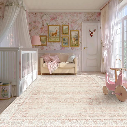 Pink Area Rug for Living Room Low Pile Soft 8 x 10 Carpet - Image 5