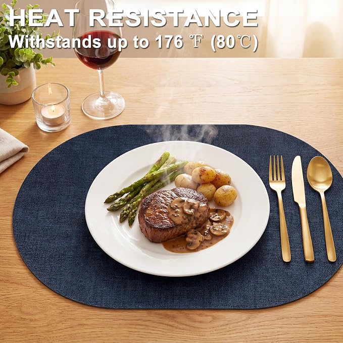 Placemats Set of 6-17" x 11.8" Waterproof & Heat Resistant Oval Place Mats - Image 2