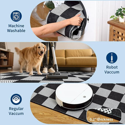 GarveeHome Checkered Dark 4x6 Washable Rug Geometric Diamond Dot Modern Soft - Image 5